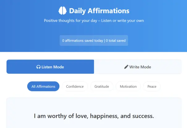 Daily Affirmations Tool - Screenshot